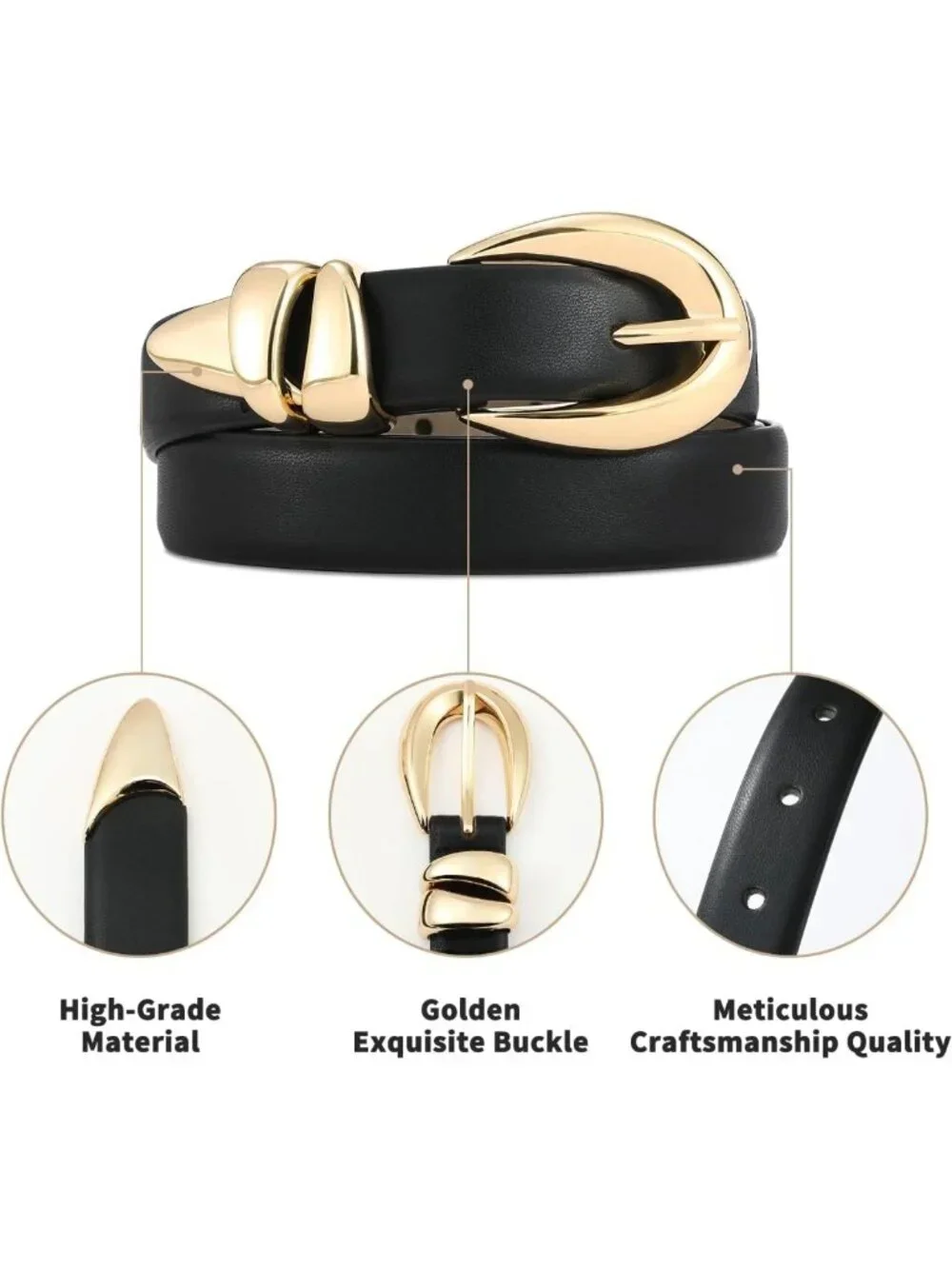 Stylish Women's Leather Belt with Gold Buckle - Perfect for Jeans & Dresses
